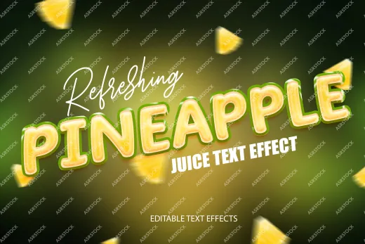 Pineapple juice editable text effect with glossy 3D fruity typography PSDs Text Effect