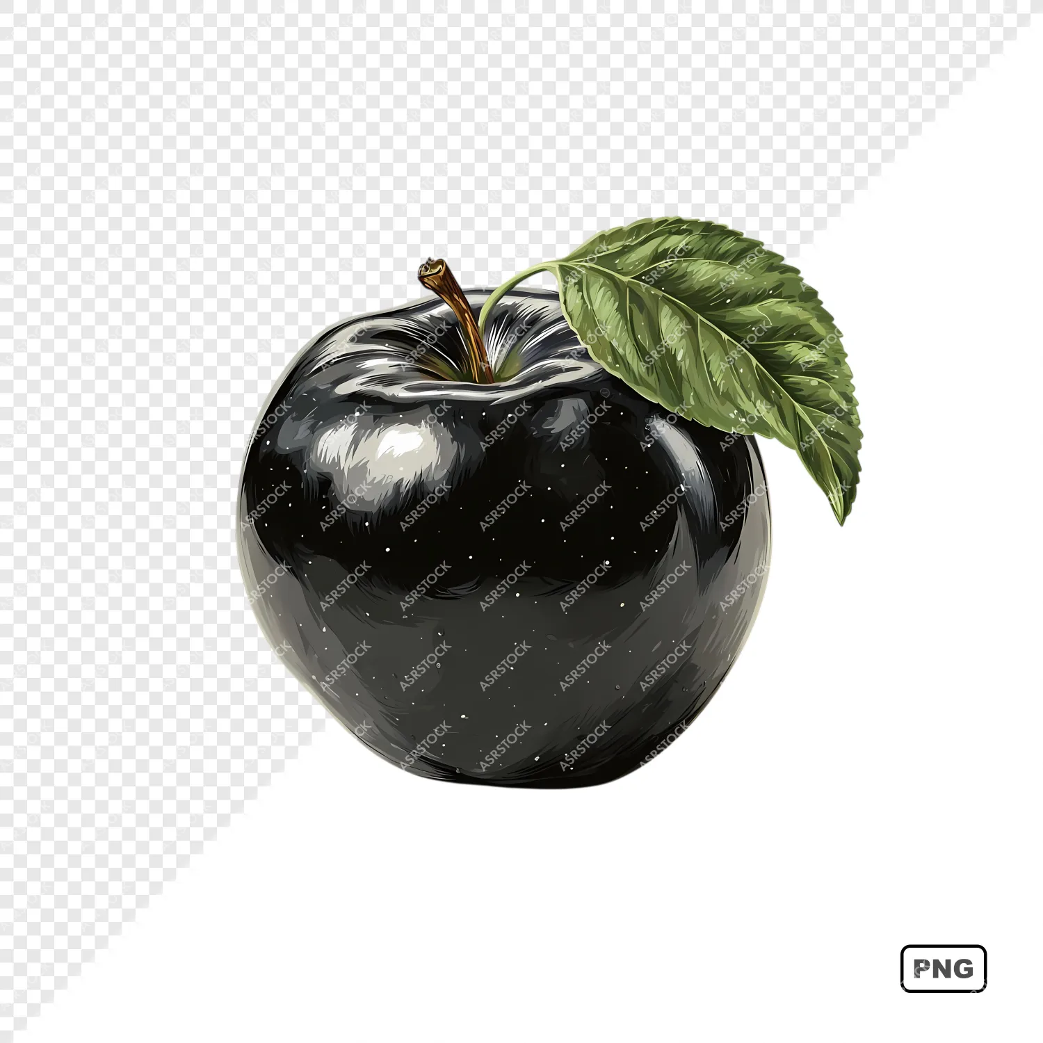 black apple illustration with leaf png