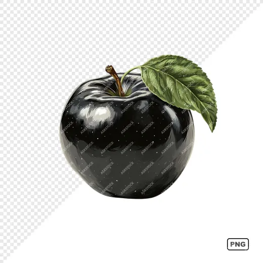 black apple illustration with leaf png PNGs Food & Drinks