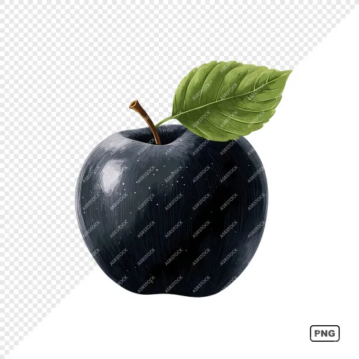 black apple with leaf illustration png PNGs Food & Drinks